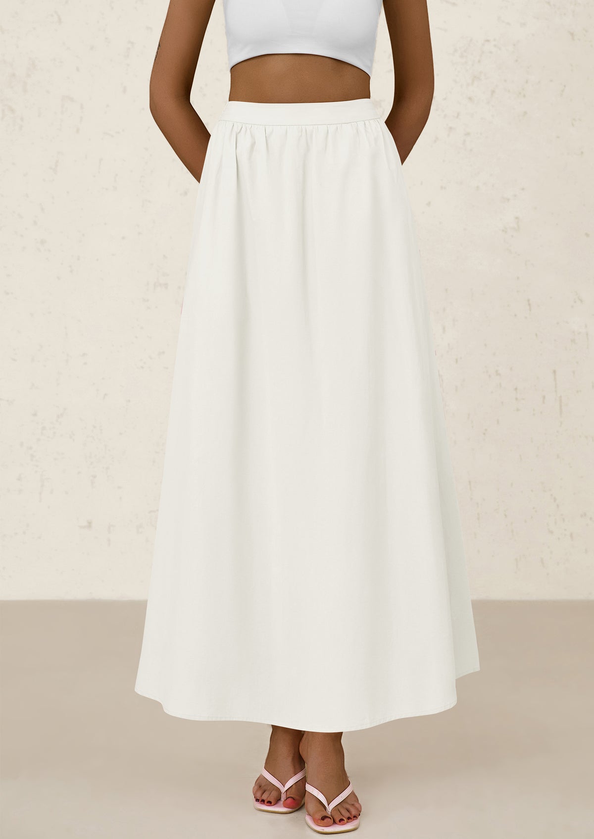 Ruffle High Waisted Casual Long Flowy Maxi Skirts with Pockets
