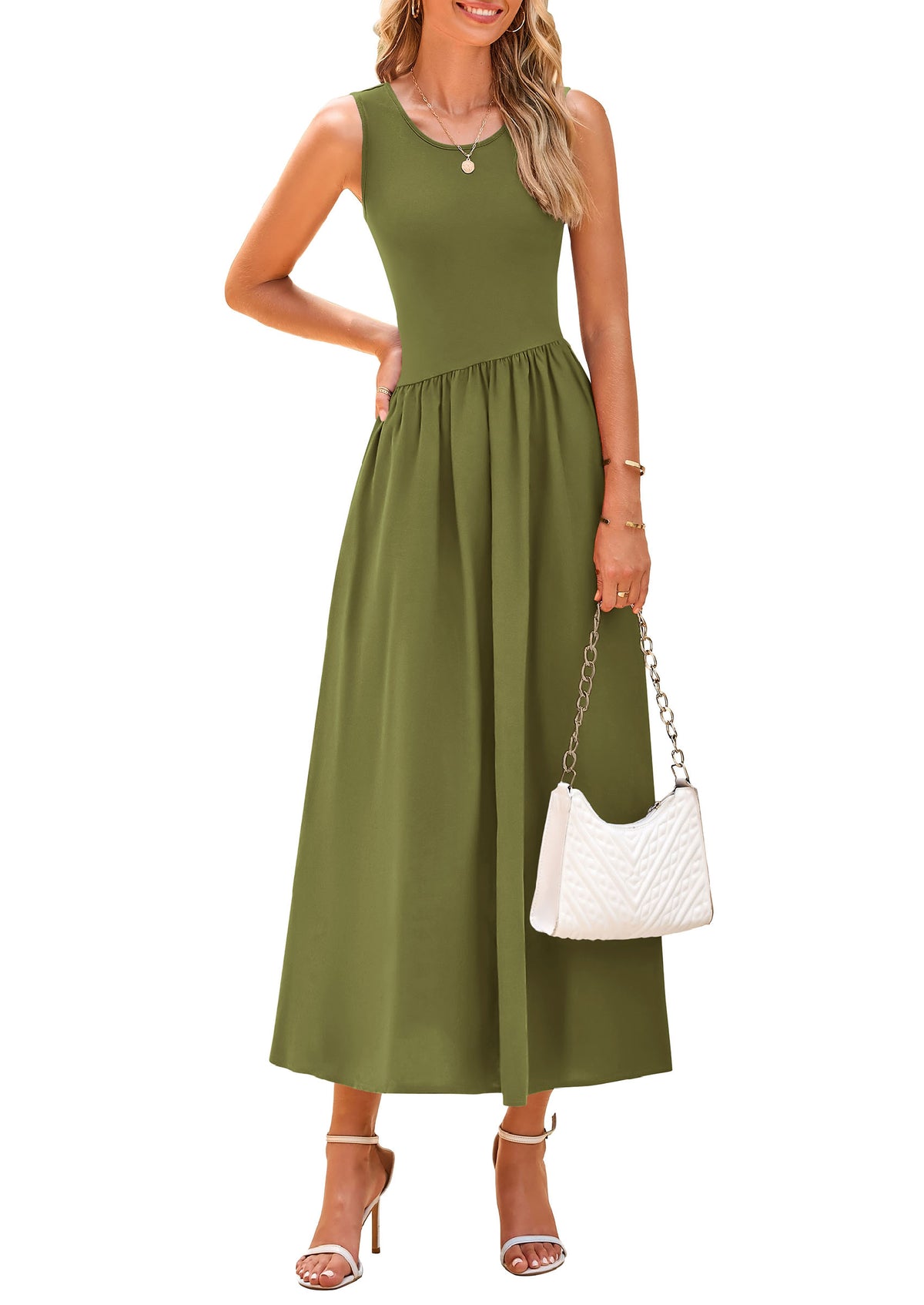 Casual Sleeveless Striped Ribbed Knit Long Dresses Beach Vacation Sundress