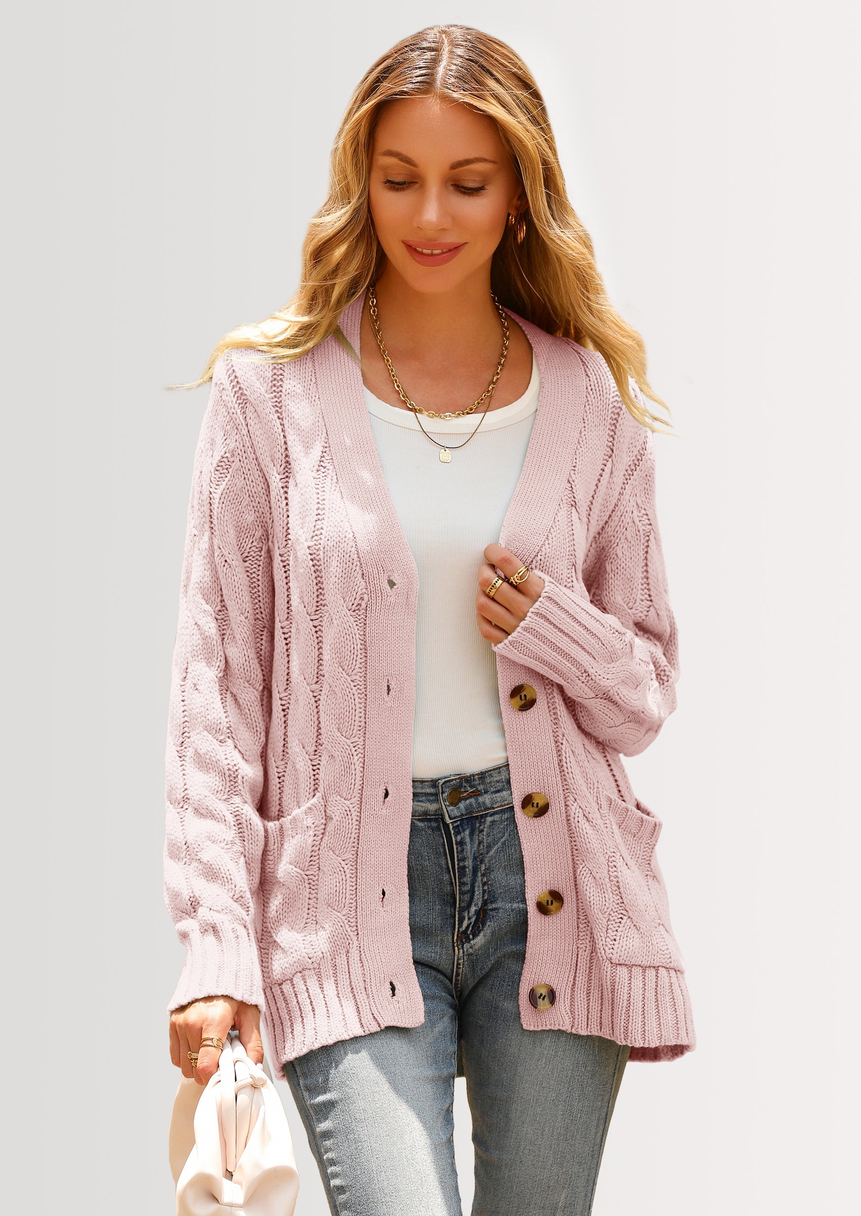 PRETTYGARDEN Women's Open Front Cardigan Sweaters Fall Fashion Button Down Cable Knit Chunky Winter Outerwear Coats