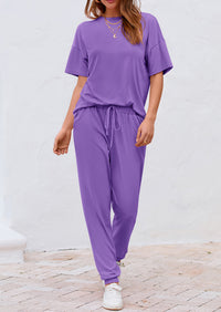 Two Piece Outfit Short Sleeve  Pullover Tops Tracksuits