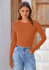 BTFBM Women's Casual Tops Spring Fall Outfits Long Sleeve Shirt Crewneck Workout Stretchy Slim Fit Going Out Top