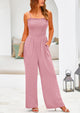 Linen Smocked Spaghetti Strap Pockets Wide Leg Jumpsuits