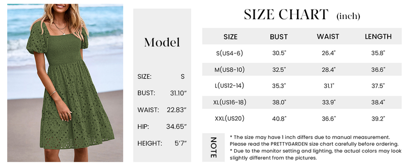 PRETTYGARDEN Womens Summer Puff Sleeve Mini Dress Off Shoulder Eyelet Smocked A Line Casual Babydoll Short Dresses