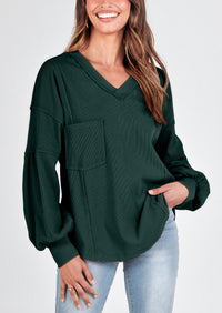 Long Sleeved Casual V-Neck Loose Knit Pullover