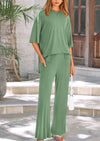 PRETTYGARDEN 2 Piece Outfits Casual Pullover Tops and Wide Leg Pants Tracksuits