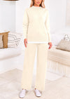 PRETTYGARDEN Two Piece Matching Sweater Lounge Sets Knit Long Sleeve Pullover Tops Wide Leg Pants
