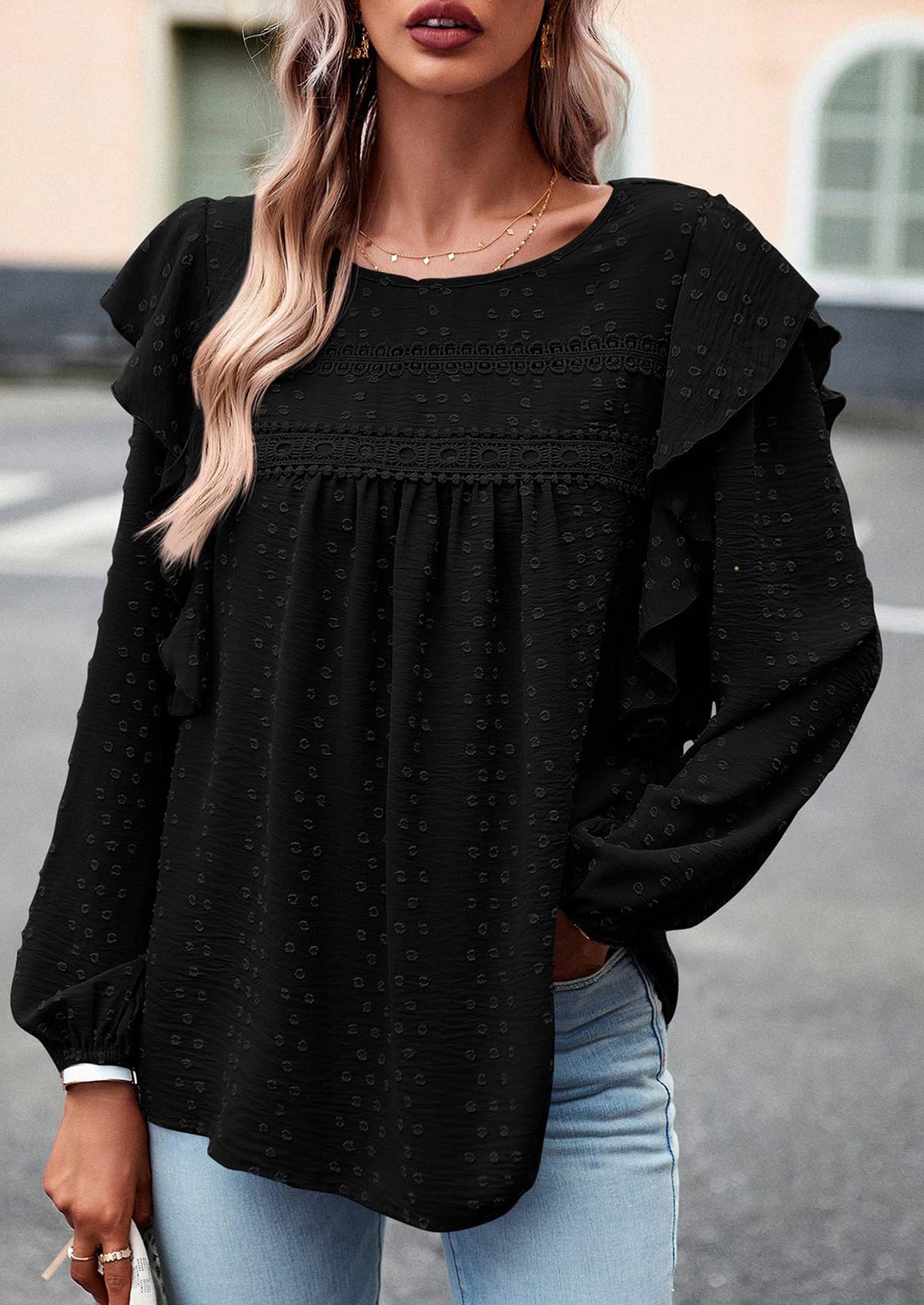 Long Sleeved Casual Round Neck Bohemian Blouses