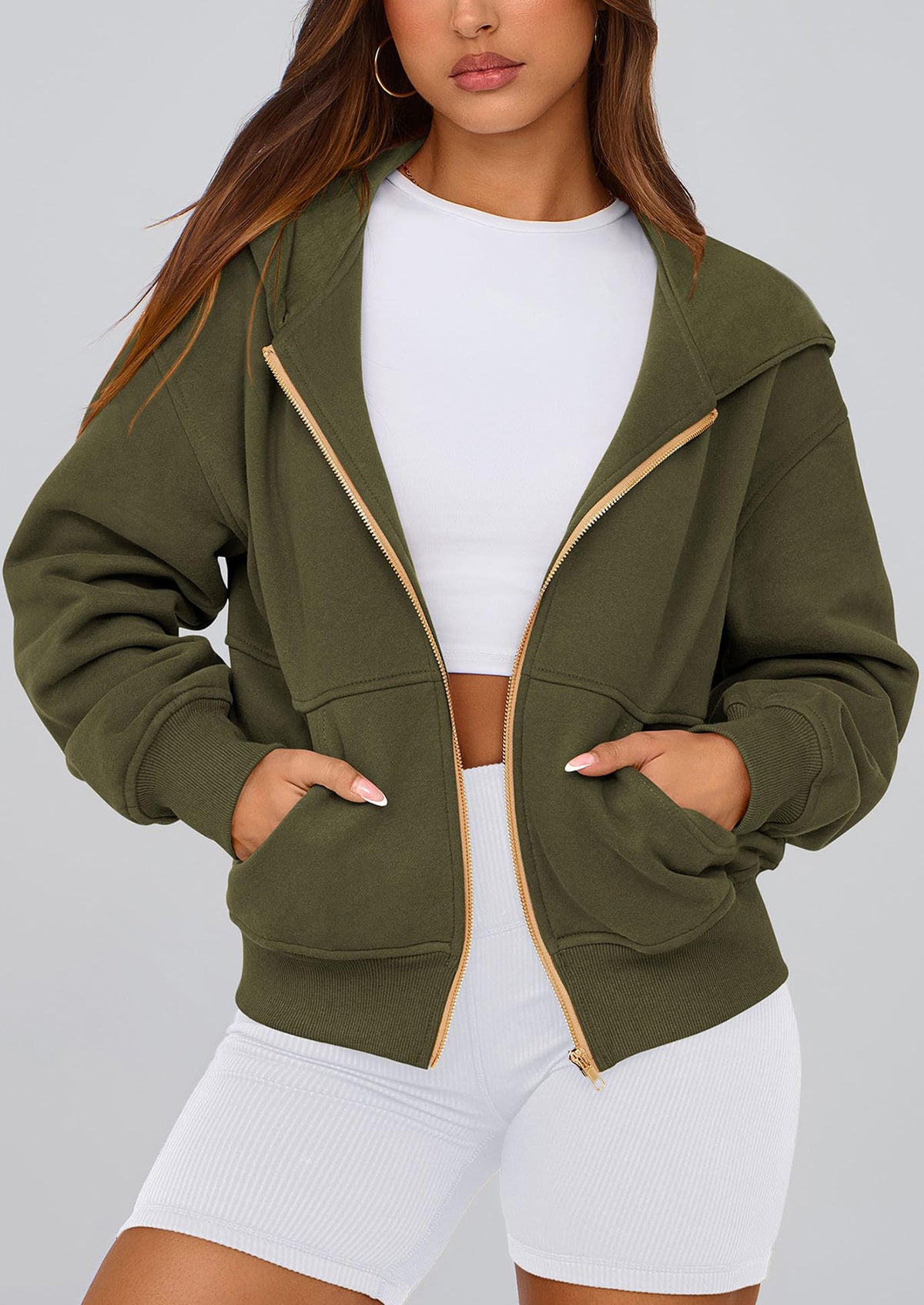 Y2K Zip Up Hoodie Long Sleeve Loose Fit Pockets Casual Sweatshirt