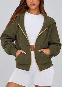 Y2K Zip Up Hoodie Long Sleeve Loose Fit Pockets Casual Sweatshirt