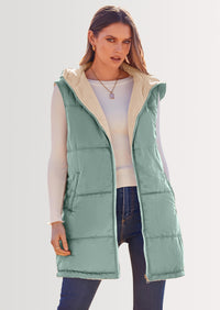 PRETTYGARDEN Womens Fall Reversible Vests Sleeveless Fleece Jacket Zip Up Hoodie Pockets Long Warm Winter Coat Outerwear