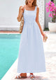 Spaghetti Strap  Plaid Square Neck A Line Smocked Casual Vacation Maxi Dresses