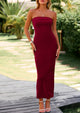 Ribbed Strapless Side Slit Long Going Out Casual Elegant Party Dresses
