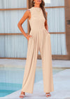PRETTYGARDEN Womens Summer Jumpsuits Dressy Casual One Piece Outfits Sleeveless Mock Neck Wide Leg Pants Rompers with Pockets
