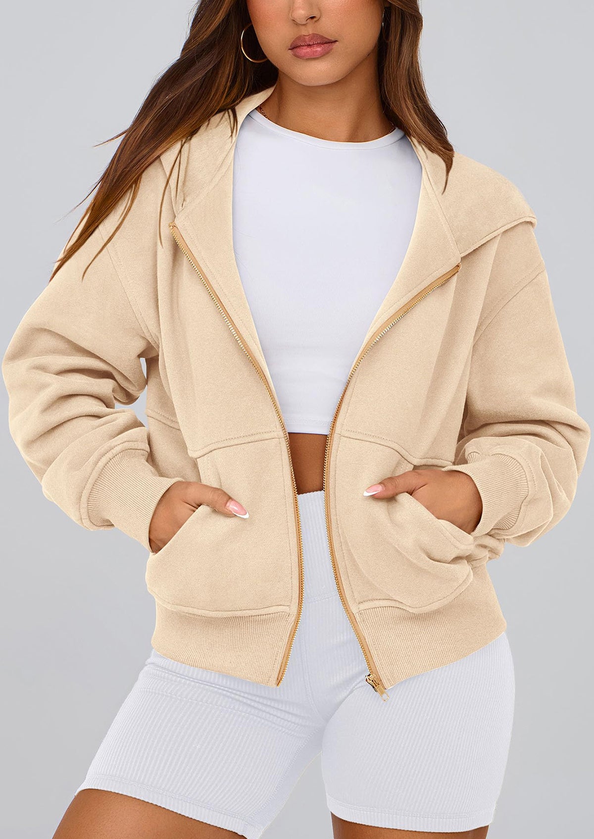 Y2K Zip Up Hoodie Long Sleeve Loose Fit Pockets Casual Sweatshirt