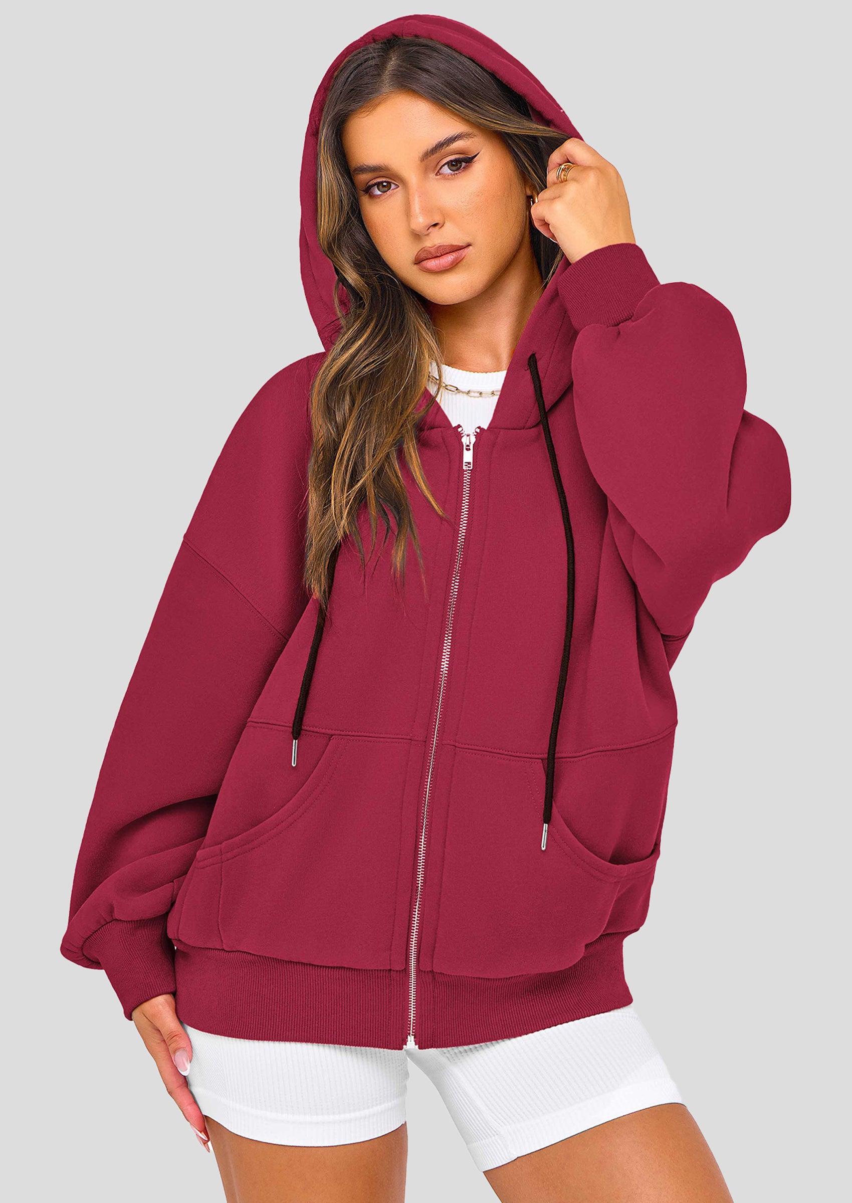 PRETTYGARDEN Women's Fall Oversized Hoodies Sweatshirt Long Sleeve Zip Up Pockets Loose Fit Y2K Winter Jackets Coat
