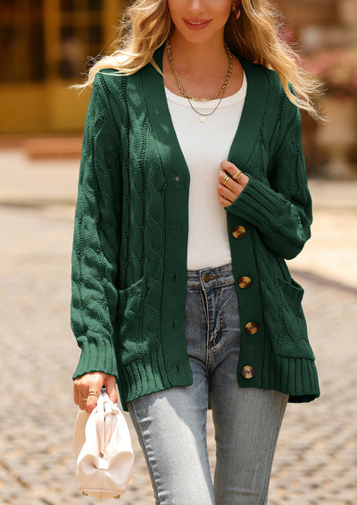 Knitted Solid Color Button Down Chunky Outwear Cardigan