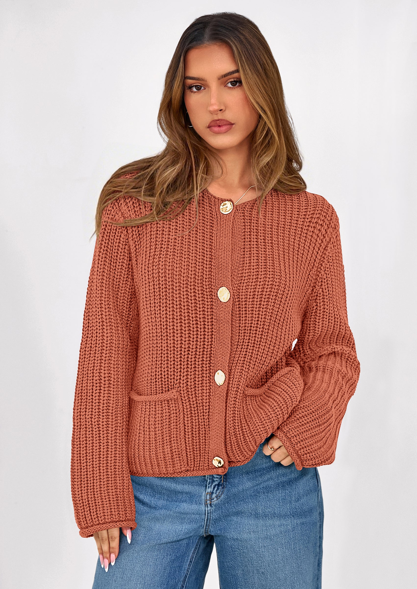 PRETTYGARDEN Cardigan Sweaters for Women Trendy Oversized Knit Chunky Button Cardigans Fall Winter Outfits with Pockets