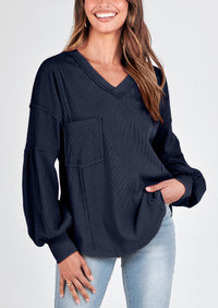 Long Sleeved Casual V-Neck Loose Knit Pullover