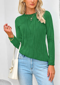 Plain Long Sleeve Crew Neck Textured Casual T-shirts