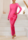 PRETTYGARDEN Bodycon Maxi Dress Fall Floral Long Sleeve Sexy Mesh Cocktail Wedding Guest Long Dresses