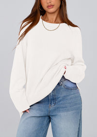 Knit Long Sleeve Crew Neck Split Hem Loose Oversized Tunic Sweaters