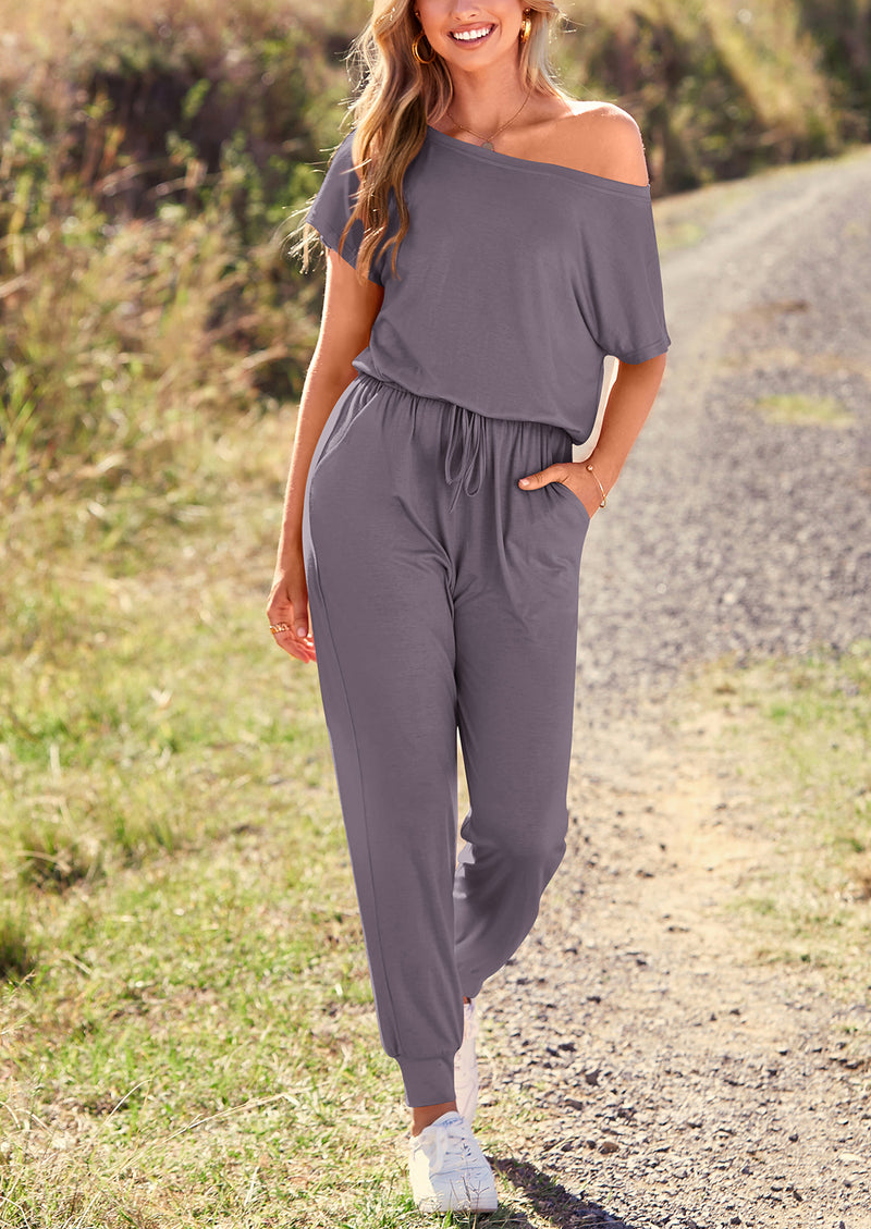 PRETTYGARDEN Dressy Off Shoulder Romper Spring Vacation Travel Lounge Outfits Clothes