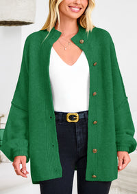 PRETTYGARDEN Women's Winter Button Down Cardigan Sweaters Mock Neck Lantern Long Sleeve Chunky Knit Jacket Trendy Outerwear
