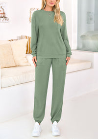 Solid Color Casual Top Drawstring Pants Two-Piece Sets