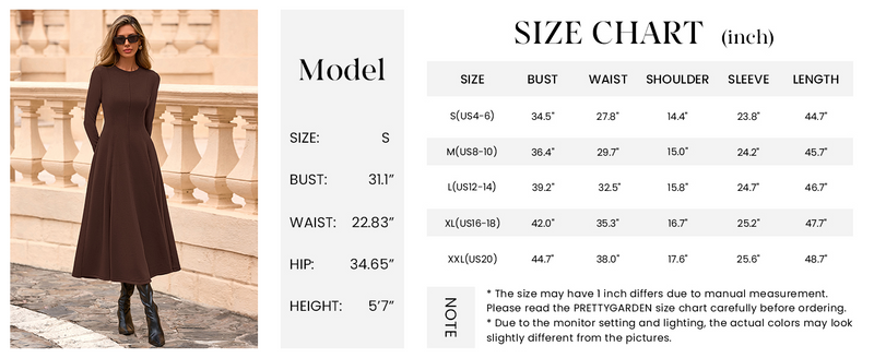 PRETTYGARDEN Women's Fall Long Sleeve Midi Dress Casual Elegant Ruffle Flowy A Line Swing Cocktail Party Dresses