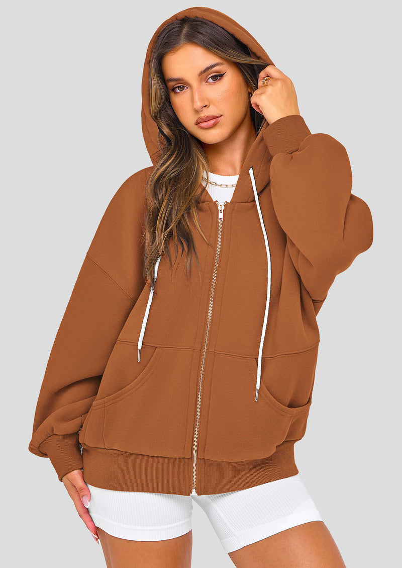 PRETTYGARDEN Women's Fall Oversized Hoodies Sweatshirt Long Sleeve Zip Up Pockets Loose Fit Y2K Winter Jackets Coat