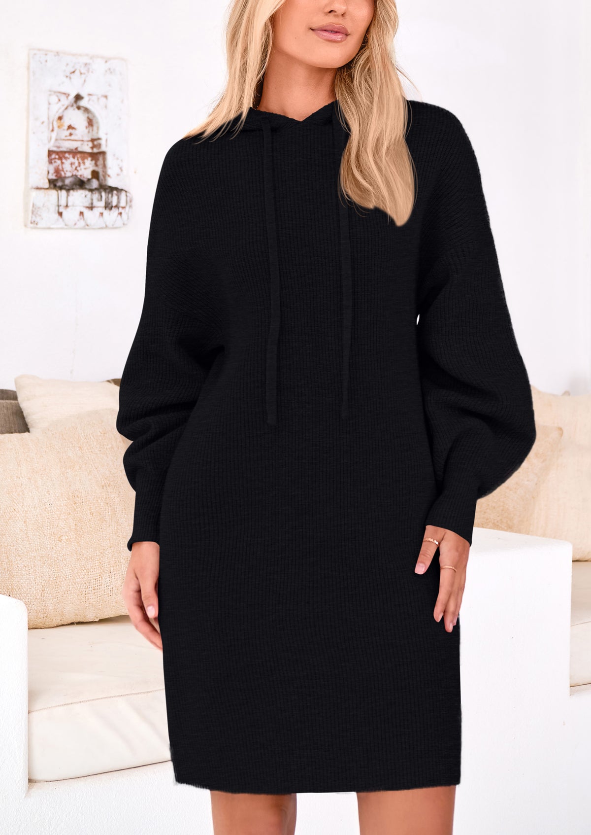 Knit Pullover Long Sleeve Hoodie Sweater Dress