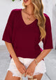 Short Sleeved Casual V-Neck Knitted Small Eye Shirt