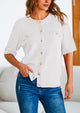 Button Down Casual Short Sleeve Crew Neck Ribbed Knit Shirts