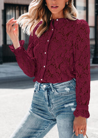 Lace Casual Long Sleeve Button Up Blouses