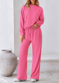 Casual Long Sleeve Pullover Tops and Wide Leg Pants Knitted Two Piece Sets
