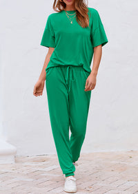 Two Piece Outfit Short Sleeve  Pullover Tops Tracksuits