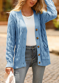 Knitted Solid Color Button Down Chunky Outwear Cardigan
