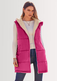 PRETTYGARDEN Womens Fall Reversible Vests Sleeveless Fleece Jacket Zip Up Hoodie Pockets Long Warm Winter Coat Outerwear
