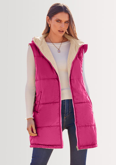 PRETTYGARDEN Womens Fall Reversible Vests Sleeveless Fleece Jacket Zip Up Hoodie Pockets Long Warm Winter Coat Outerwear