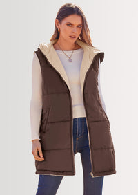 PRETTYGARDEN Womens Fall Reversible Vests Sleeveless Fleece Jacket Zip Up Hoodie Pockets Long Warm Winter Coat Outerwear