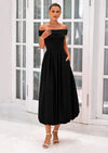 PRETTYGARDEN Womens Summer Off Shoulder Sleeveless Midi Dress Cocktail A Line Flowy Wedding Guest Dresses with Pockets