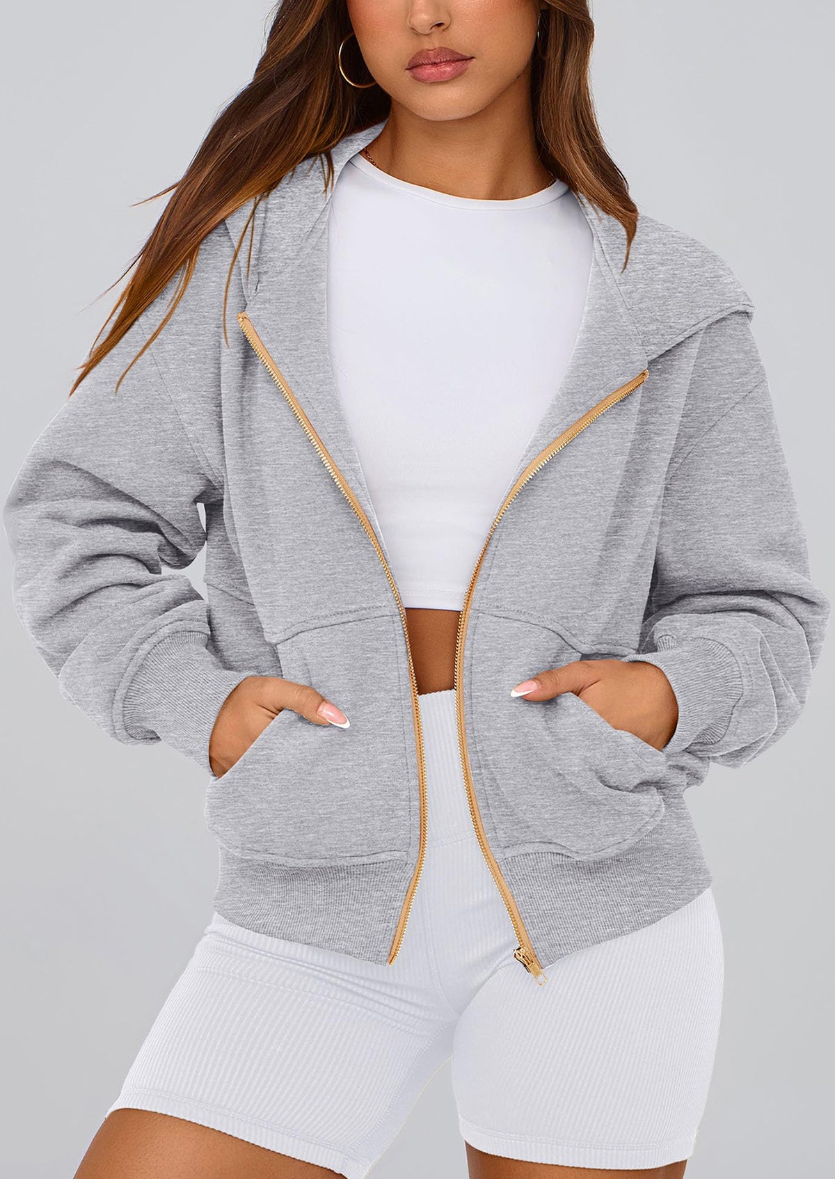 Y2K Zip Up Hoodie Long Sleeve Loose Fit Pockets Casual Sweatshirt
