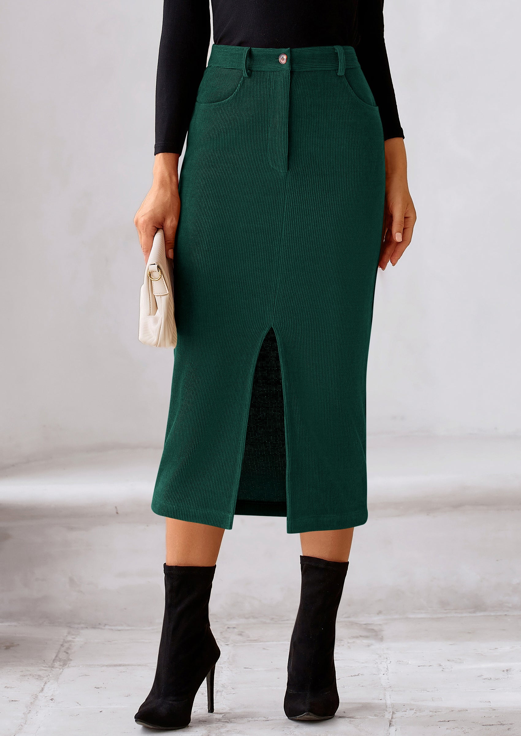 PRETTYGARDEN Corduroy Skirt Women Fall Fashion High Waisted Pencil Midi Skirts Business Casual Work Office Winter Outfit