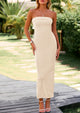 Ribbed Strapless Side Slit Long Going Out Casual Elegant Party Dresses