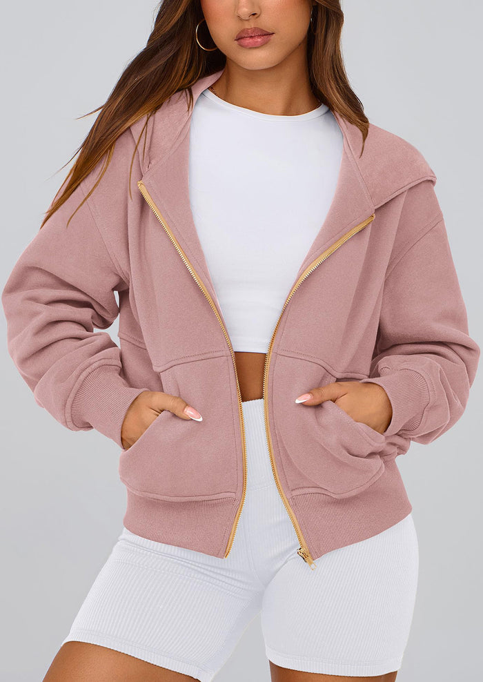 Y2K Zip Up Hoodie Long Sleeve Loose Fit Pockets Casual Sweatshirt