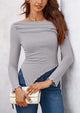 Long Sleeve Y2K Crop Top Off Shoulder Asymmetrical Fitted Knit Blouses