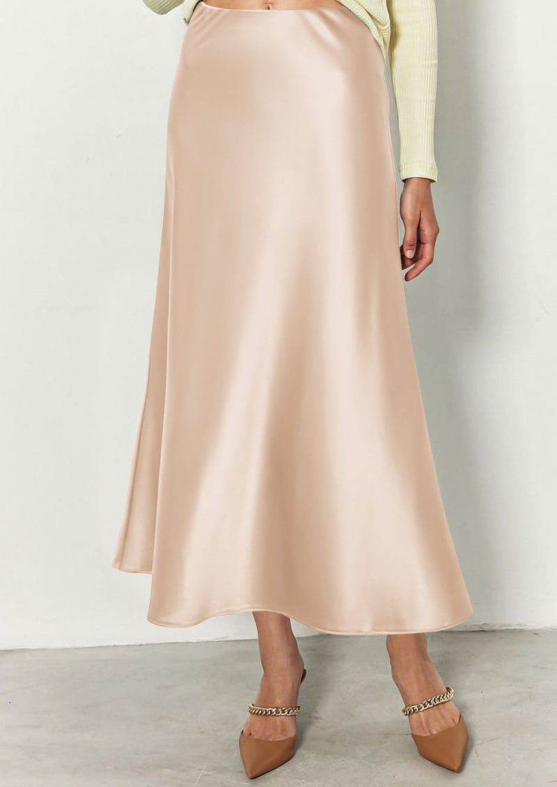 PRETTYGARDEN Women's Satin Skirts Dressy Casual Fall High Waisted Cocktail Wedding Flowy Elegant A Line Midi Skirt