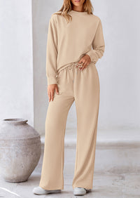 Casual Long Sleeve Pullover Tops and Wide Leg Pants Knitted Two Piece Sets