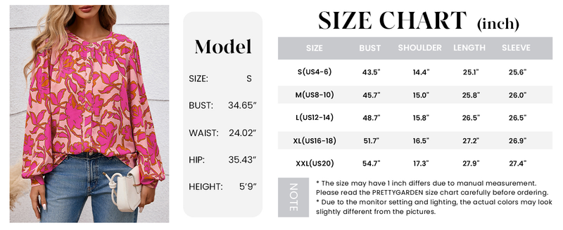 PRETTYGARDEN Women's Floral Button Down Blouse Fall Fashion Dressy Casual Long Sleeve Oversized Shirts Top Boho Clothes
