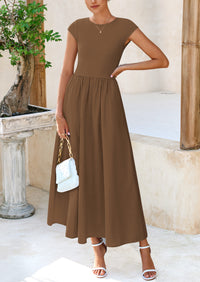 Casual Cap Sleeve Patchwork A Line Flowy Elegant Homecoming Maxi Dress